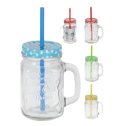 Drikkeglas med håndtag og sugerør - Assorterede farver 1 stk.