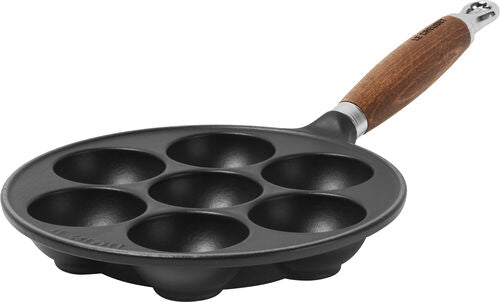 Le Creuset Æbleskivepande m. træhåndtag 20 cm. Mat sort