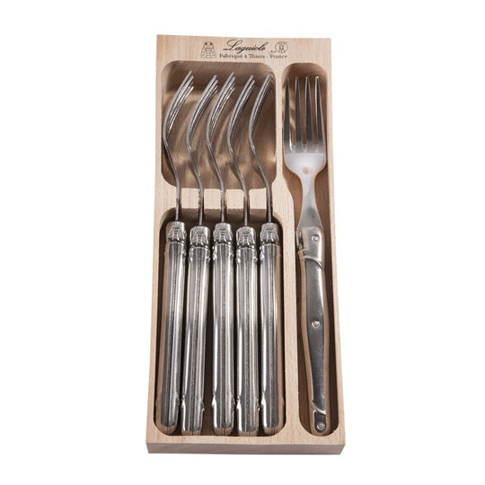 Laguiole steak gaffel 6 stk. blankt skaft