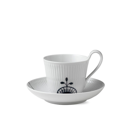 Royal Copenhagen Sort Mega Riflet højhankskop med underkop - 25 cl