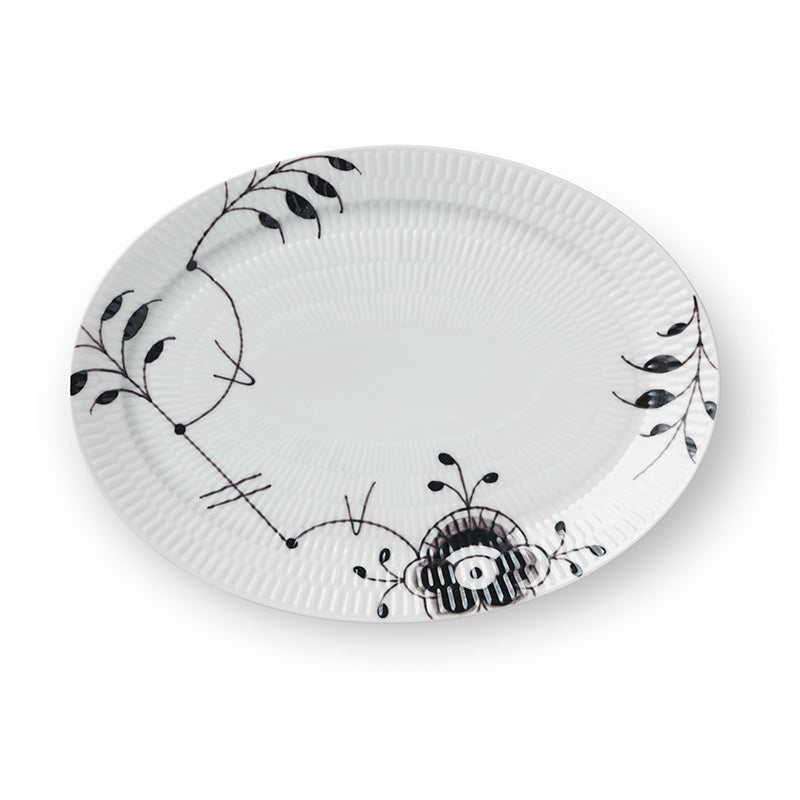 Royal Copenhagen Sort Mega Riflet oval tallerken 28 cm