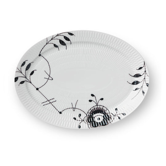 Royal Copenhagen Sort Mega Riflet oval tallerken 28 cm