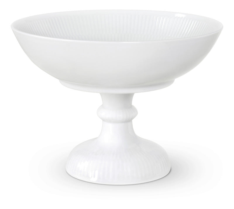 Royal Copenhagen Hvid Riflet skål på fod 15 cm