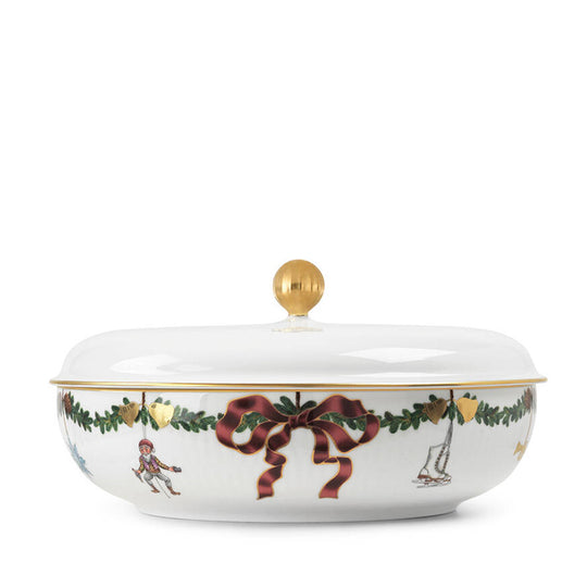 Royal Copenhagen Stjerne Riflet Jul Skål Med Låg 21 cm