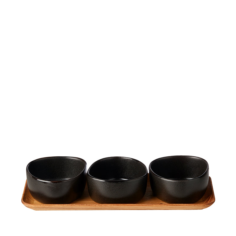 Aida RAW Organic Titanium Skåle - Black/Teak - 3 stk