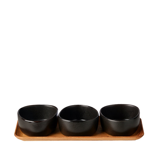 Aida RAW Organic Titanium Skåle - Black/Teak - 3 stk