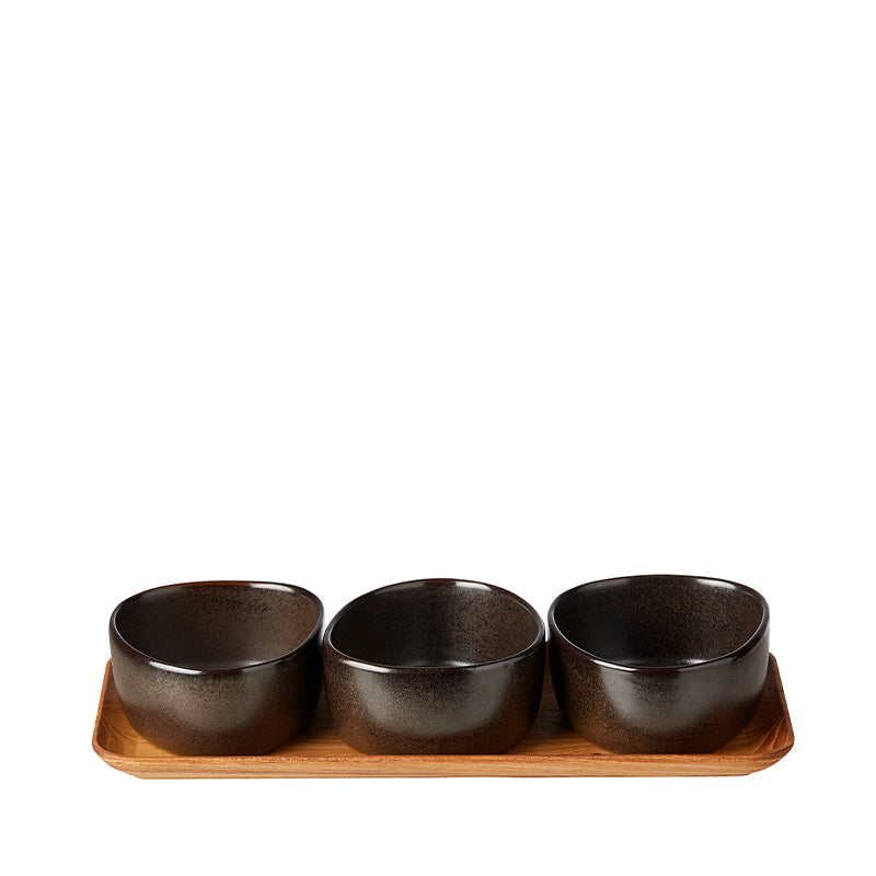 Aida Raw Organic Skåle - Metallic Brown/Teak - 3 stk.