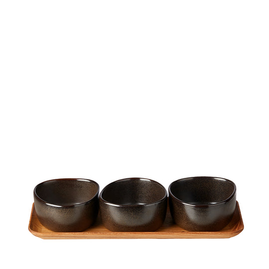 Aida Raw Organic Skåle - Metallic Brown/Teak - 3 stk.