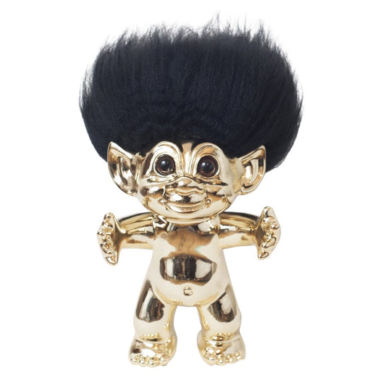 Lykketrold messing sort hår 15 cm