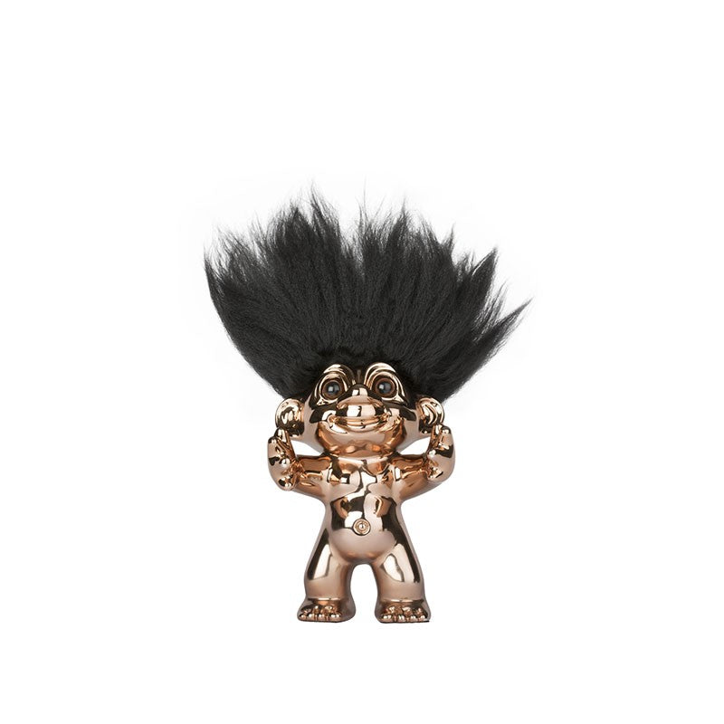 Lykketrold 12 cm bronze med sort hår