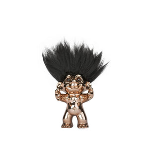 Lykketrold 12 cm bronze med sort hår