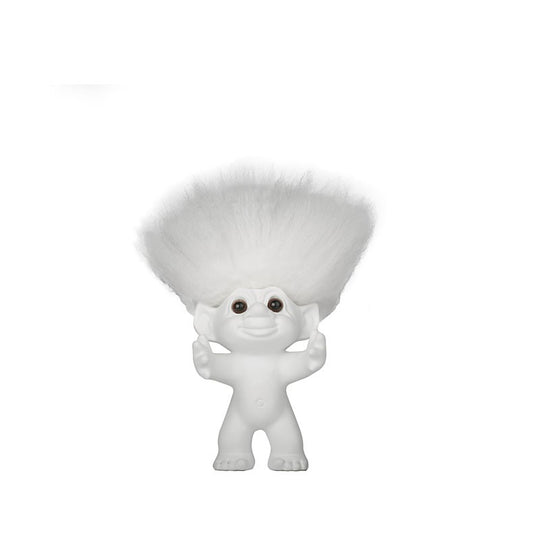 Lykketrold 12 cm hvid med hvidt hår