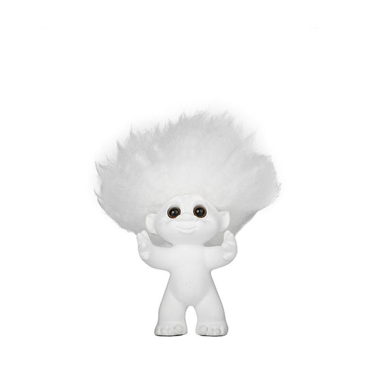 Lykketrold 9 cm hvid med hvidt hår