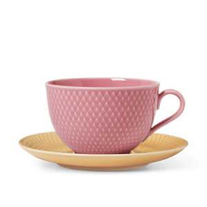 Lyngby Porcelæn Rhombe Color tekop med underkop - Rosa/sand 39 cl