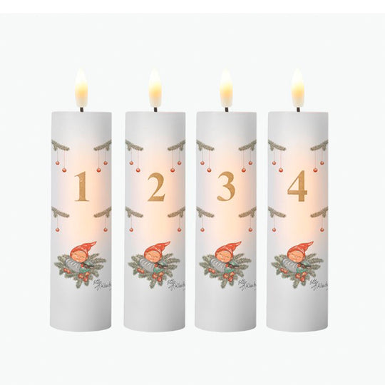 Klarborg Led Adventslys Nissen & Rødkælk 4 stk.