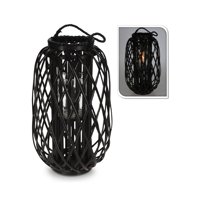 Lanterne sort pil/rattan 50 cm