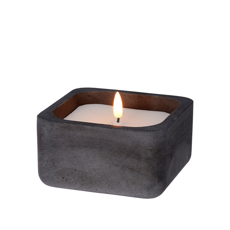 Led vokslys i sort cement potte 12 x 12 x 6,5 cm
