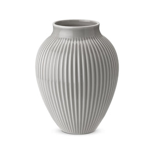 Knabstrup Vase m. riller Lysegrå, H20